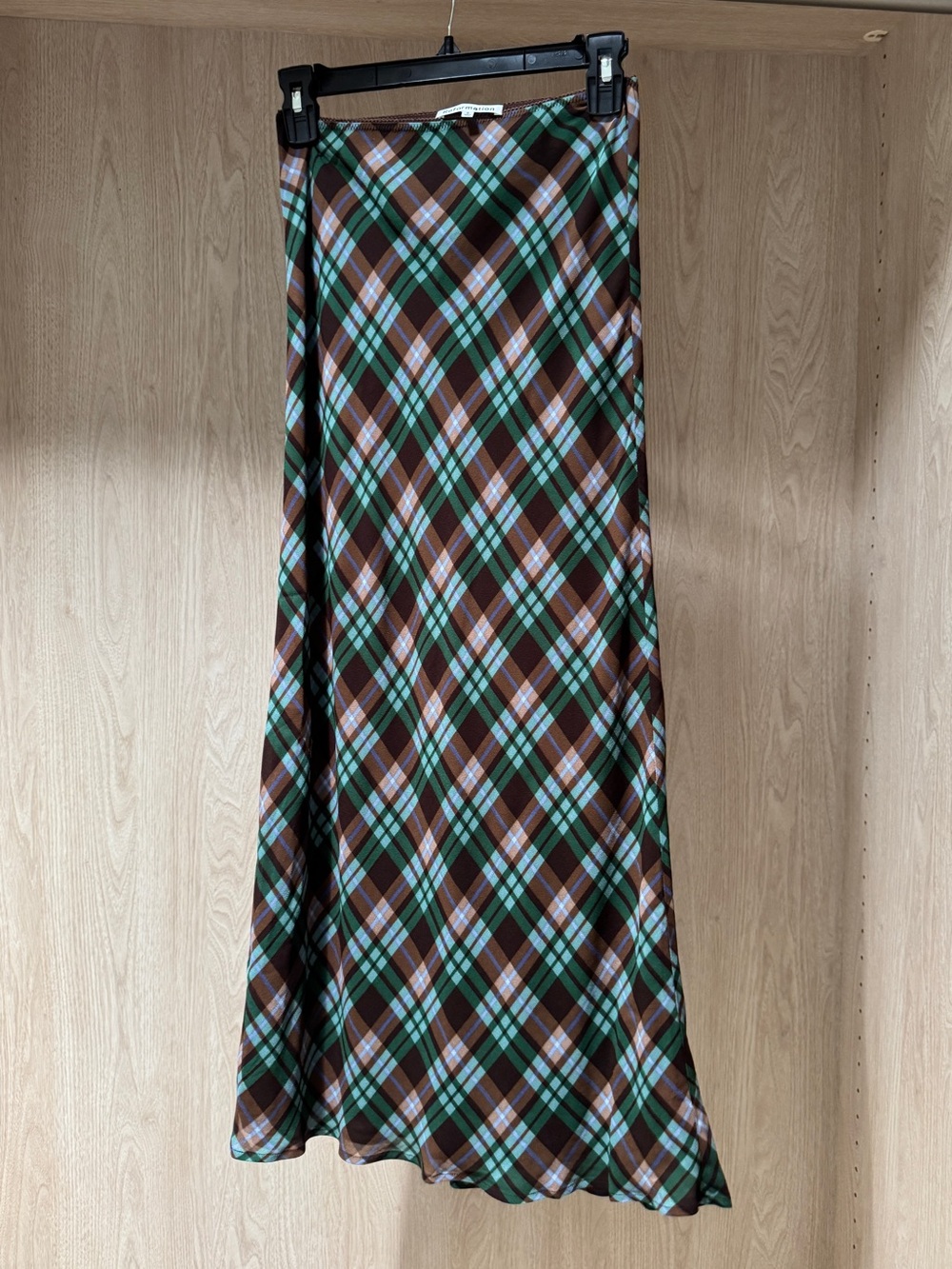 REFORMATION Moreno Brown Plaid Maxi Skirt